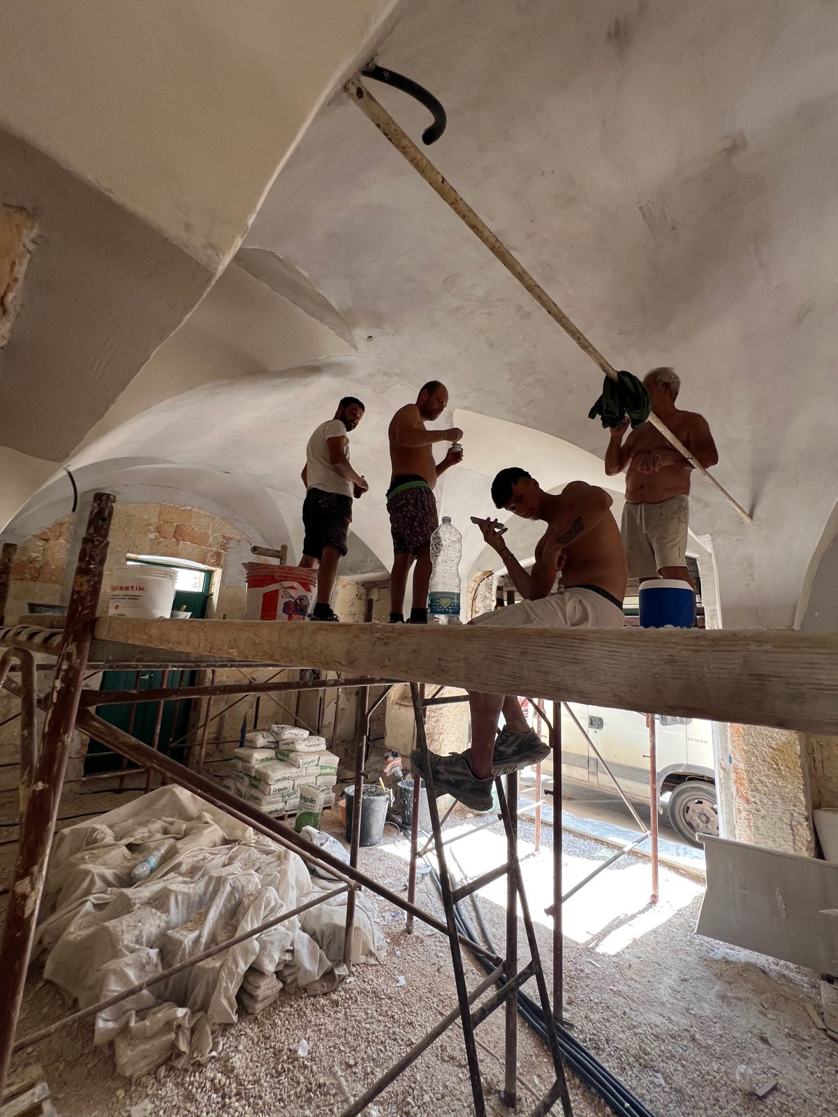 Stone vaults of the Gymnásion under restoration, Via Verdi 15, Manduria